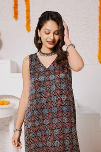 Aabha Handcrafted Ajrakh Modal Silk Dress