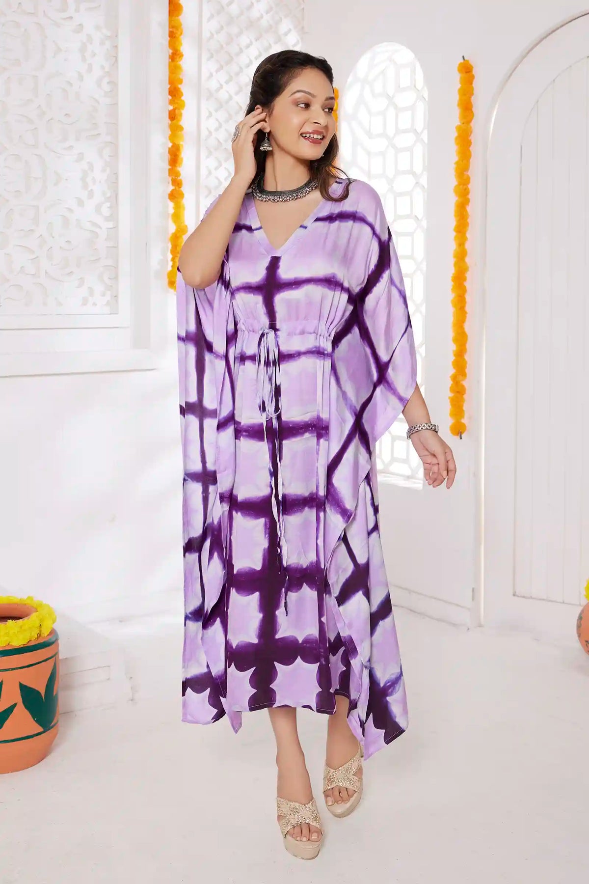 Aabha Clamp Dyed Modal Silk Kaftan