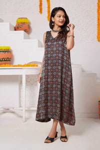 Aabha Handcrafted Ajrakh Modal Silk Dress