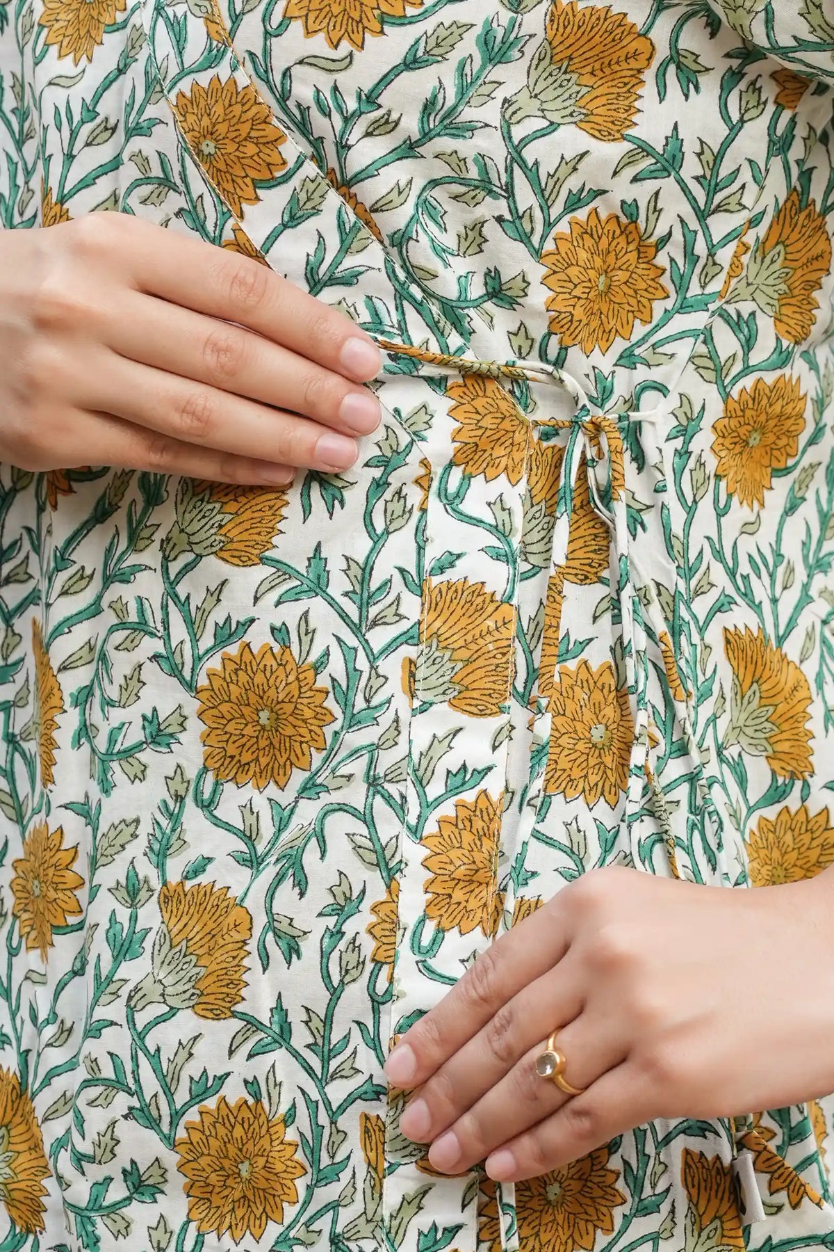 Women’s ethnic wear Diya Hand Block Printed Yellow Dahlia Kurta