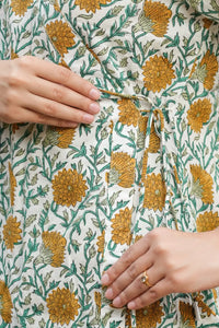 Women’s ethnic wear Diya Hand Block Printed Yellow Dahlia Kurta