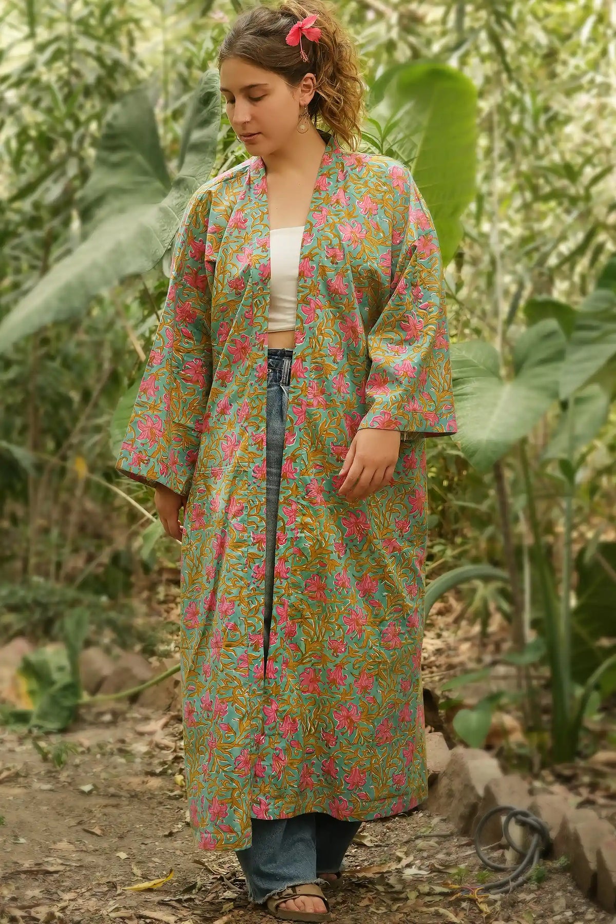 Moye Dahlia Hand Block Printed Kimono