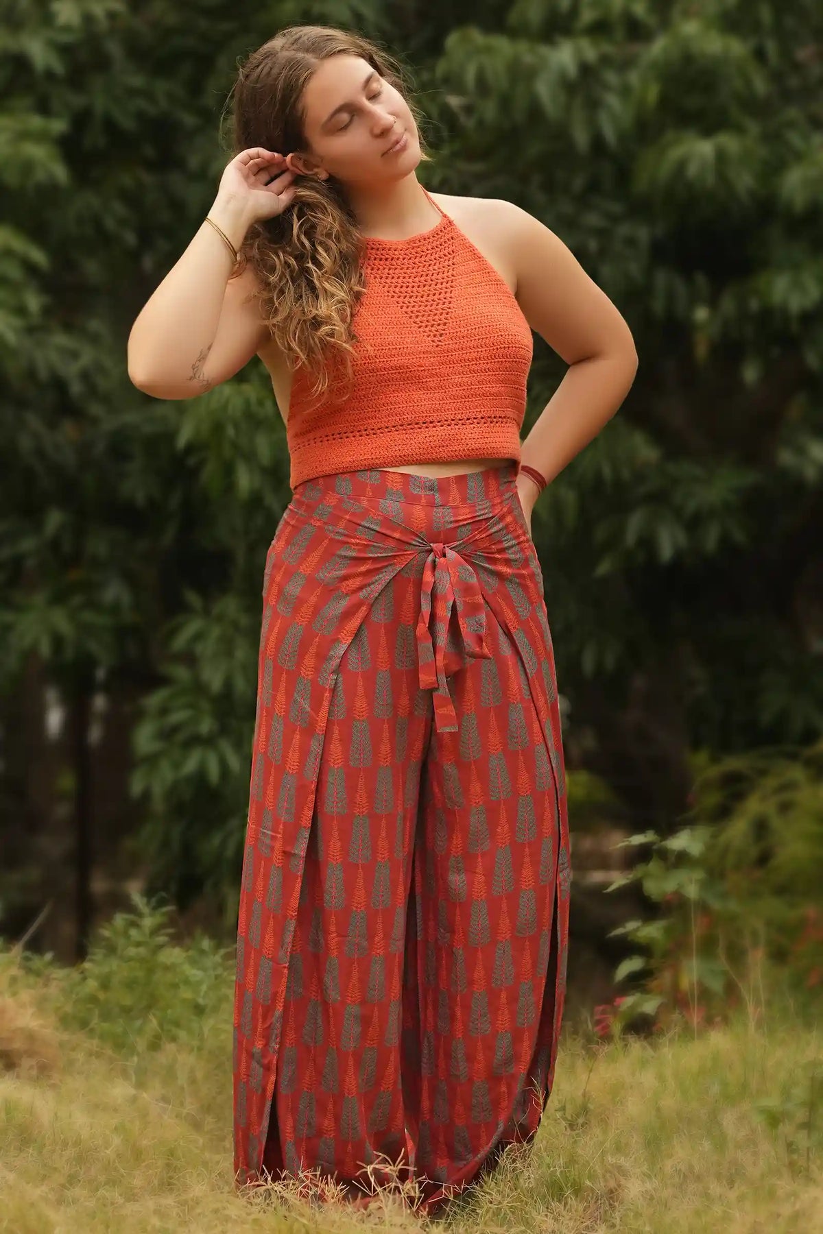 Lyla Rust Red Wrap Pant – bohemian style handmade wrap trousers