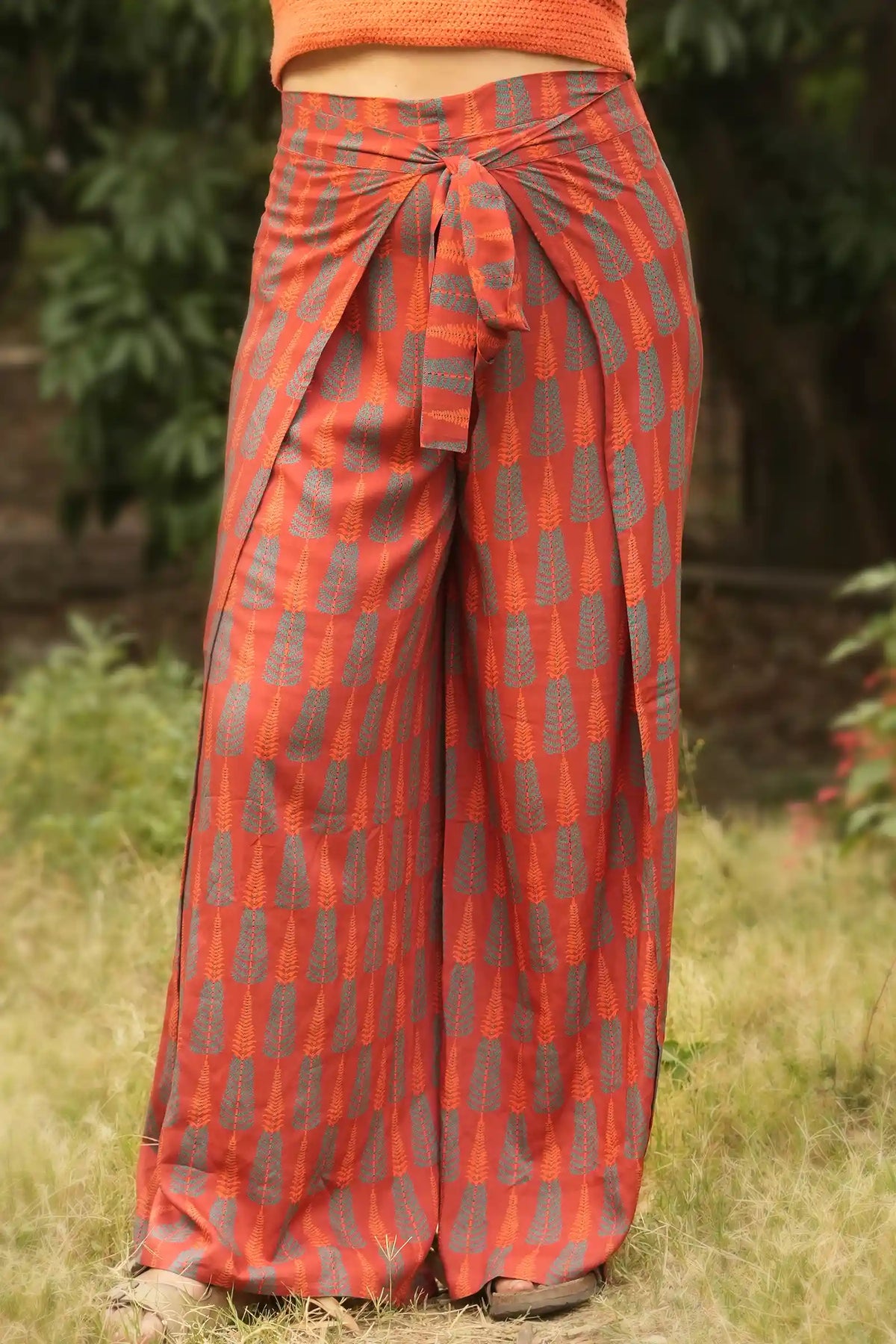 Lyla Rust Red Wrap Pant – handcrafted cotton wrap pants for women