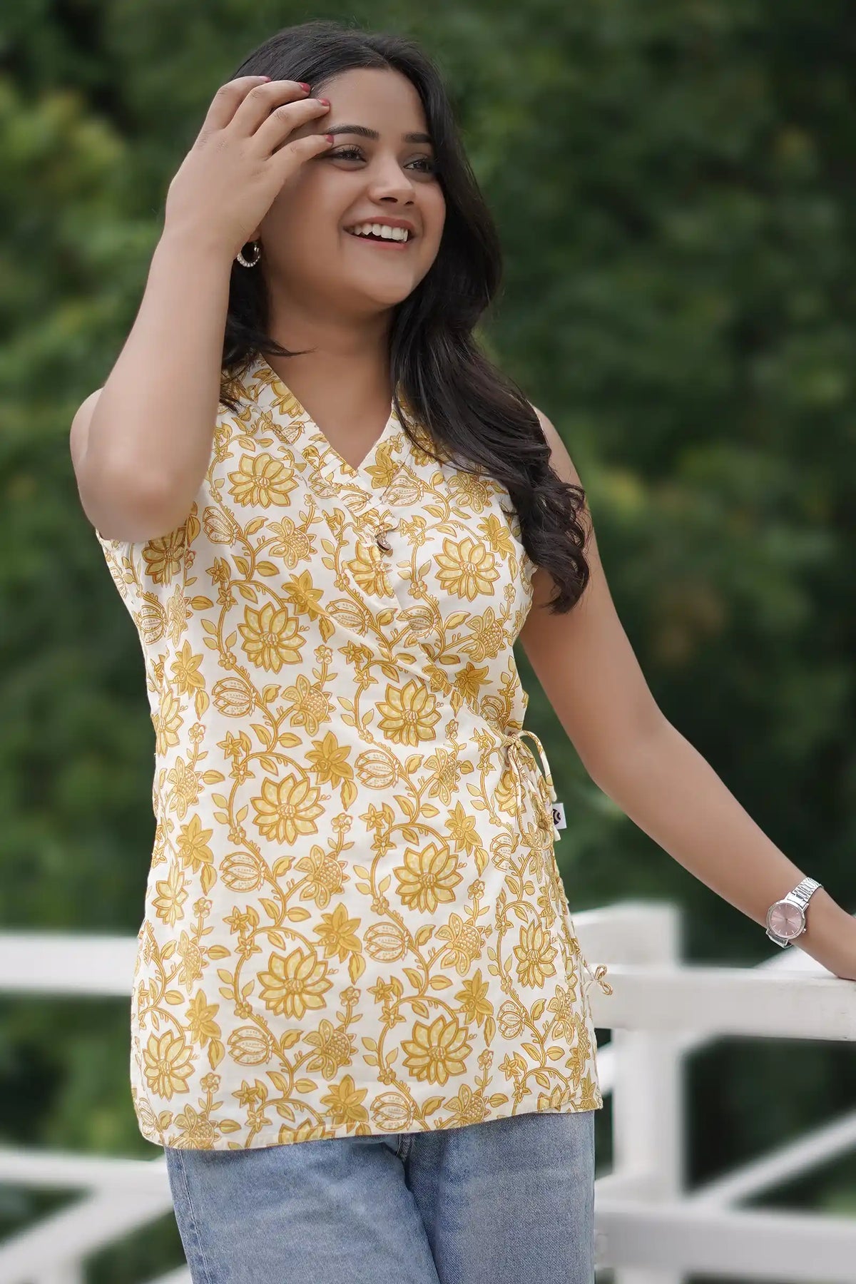 Casual yellow tie-up blouse - Meher collection