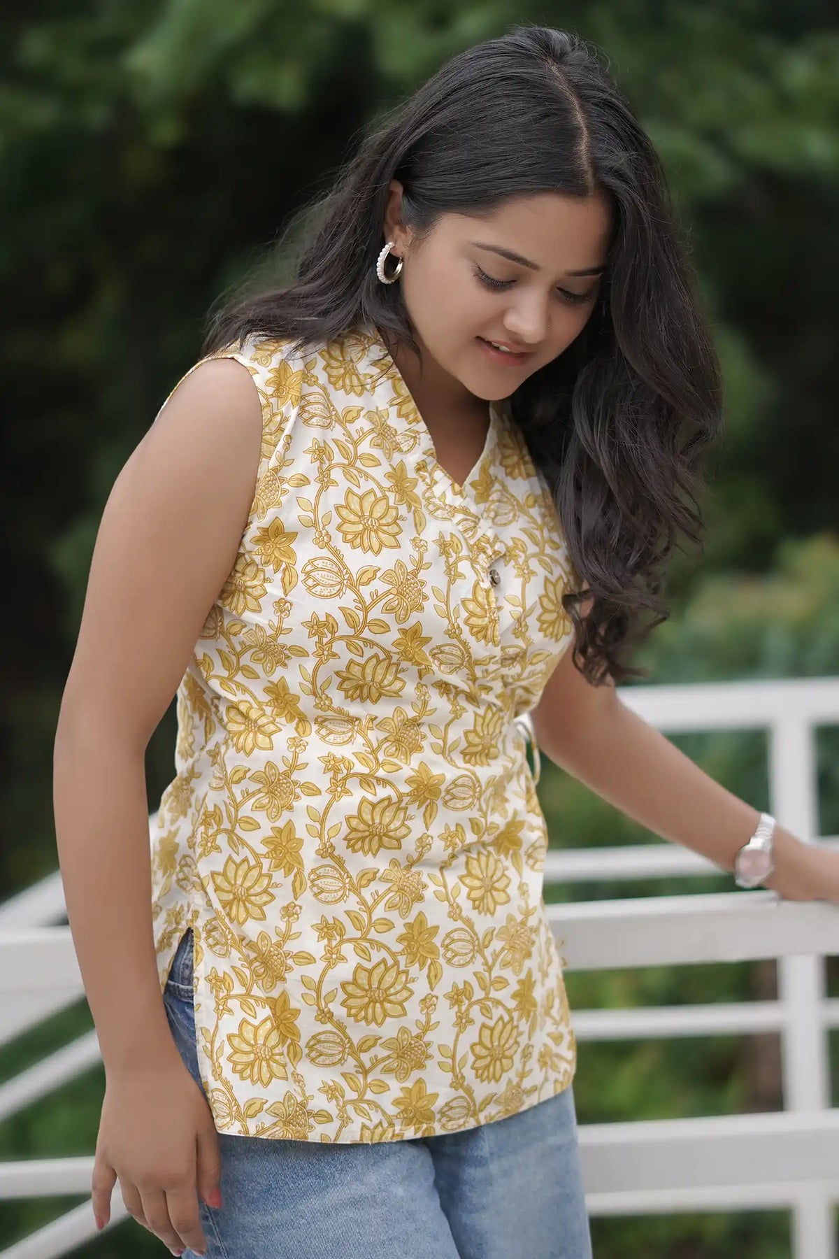 Meher top with front tie detail in vibrant yellow