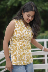 Meher top with front tie detail in vibrant yellow