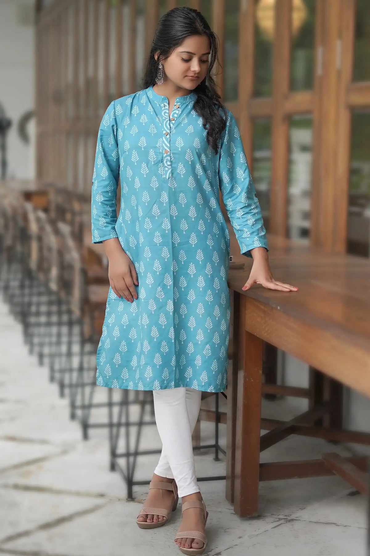 Nitya Cotton Silk Teal Kurti for women