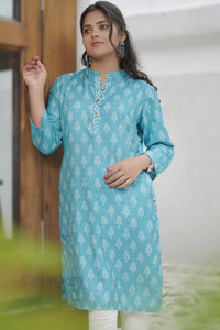 Traditional Nitya Cotton Silk Teal Kurti India
