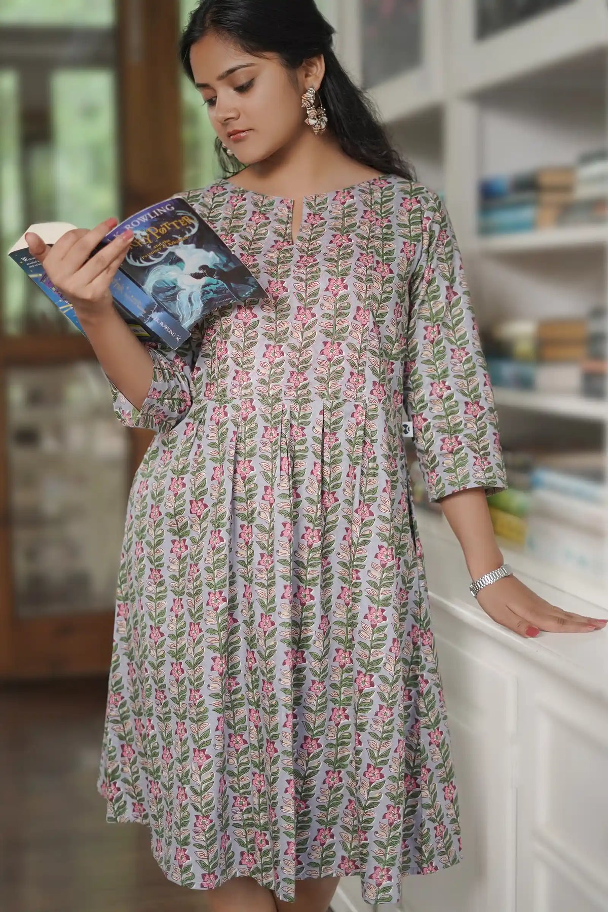 Chhaya Periwinkle Grey Skater Dress