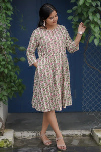 Handmade Chhaya Periwinkle Ivory Skater Dress