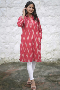 Ethnic ikkat kurti for women in red color