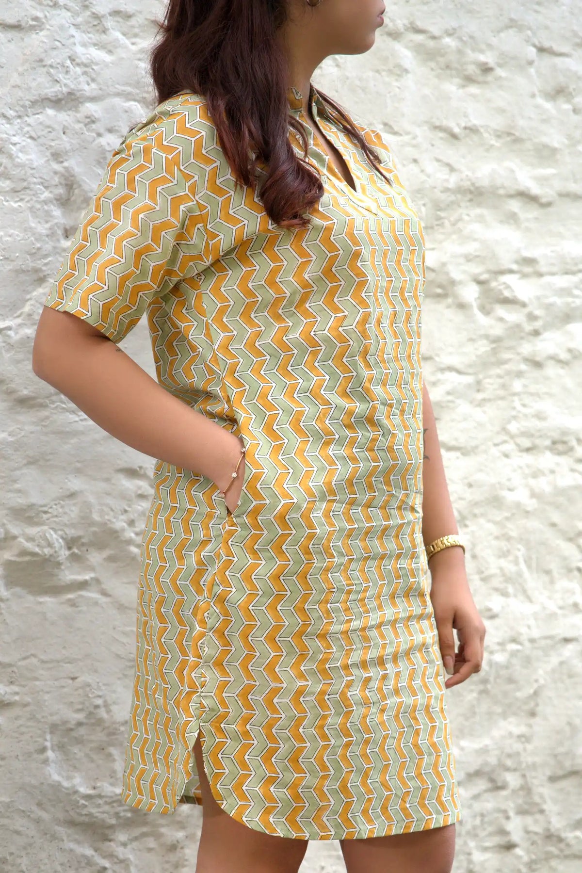 Hand block printed green dress – Mahira organic collection