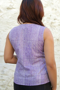 Artisan hand block printed violet top with leaf design - Nova