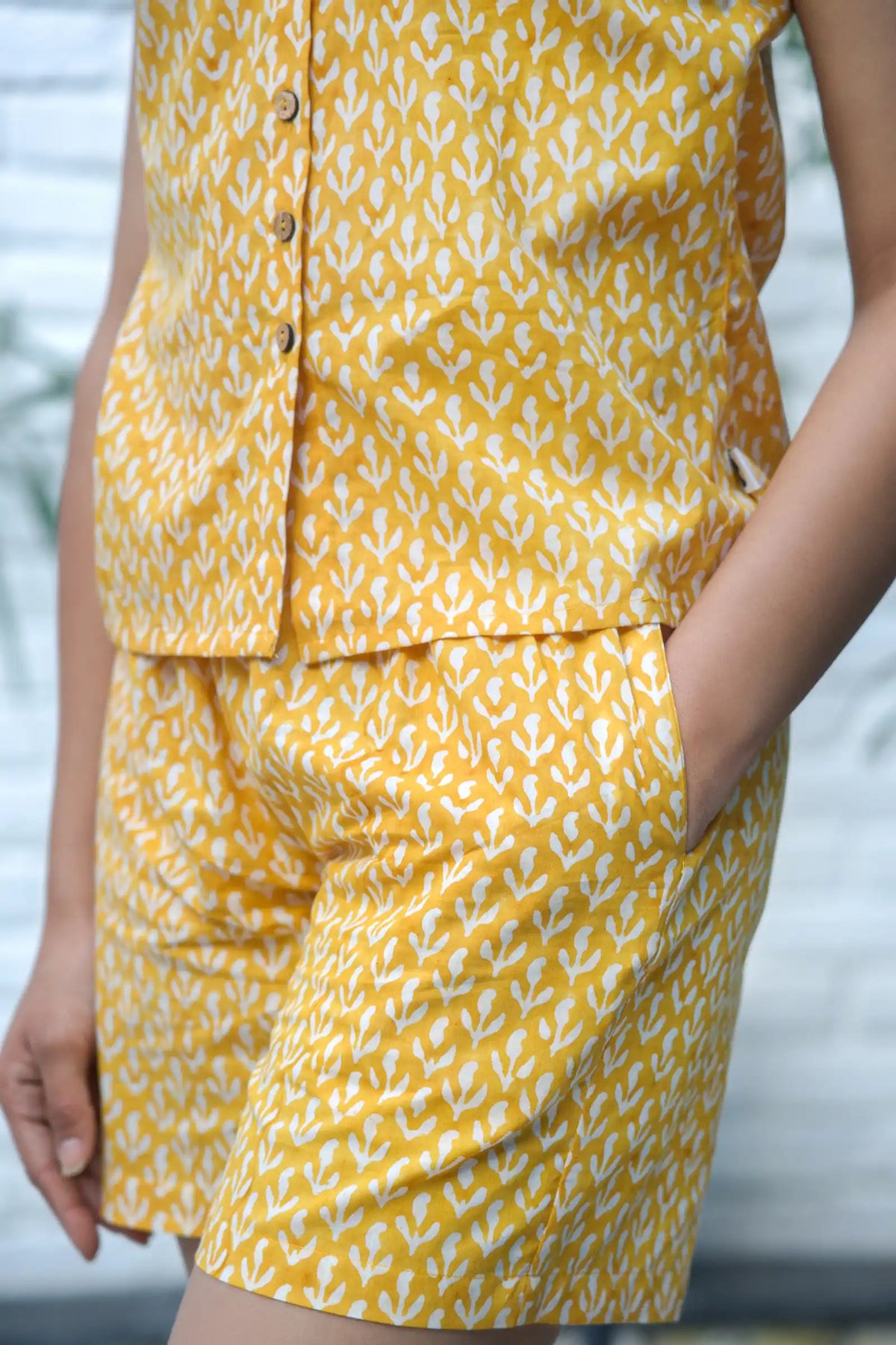 Summer Fashion Ela Hand Block Printed Yellow Co-ord Set