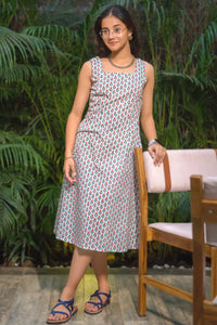 Artisan made cotton midi dress – Avni sleeveless design