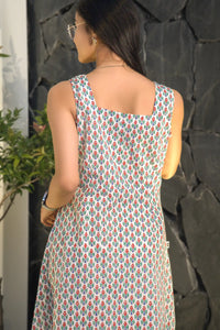 Premium handmade dress with floral block print in red