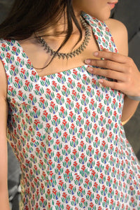 Hand block printed red midi dress made with premium cotton