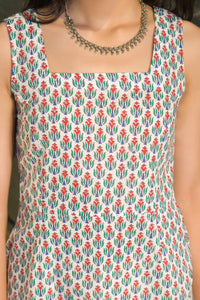 Red sleeveless midi dress crafted from organic cotton