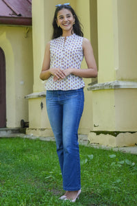 Pihu Hand Block Printed Top with round neckline