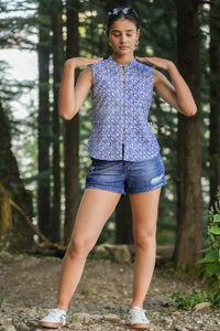 Elegant Pihu hand block blue top with geometric pattern