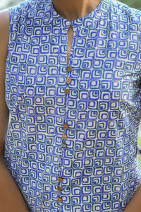 Blue geometric print cotton top