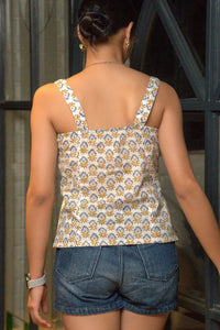 Stylish yellow corset top with Kayra hand block printing