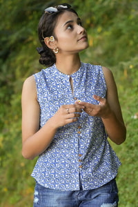 Stylish Pihu hand block printed blue shirt for ladies