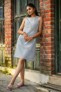 Handcrafted cotton dress with yellow flowers