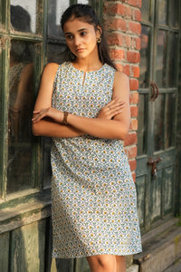 Myra artisan made sheath dress in block print