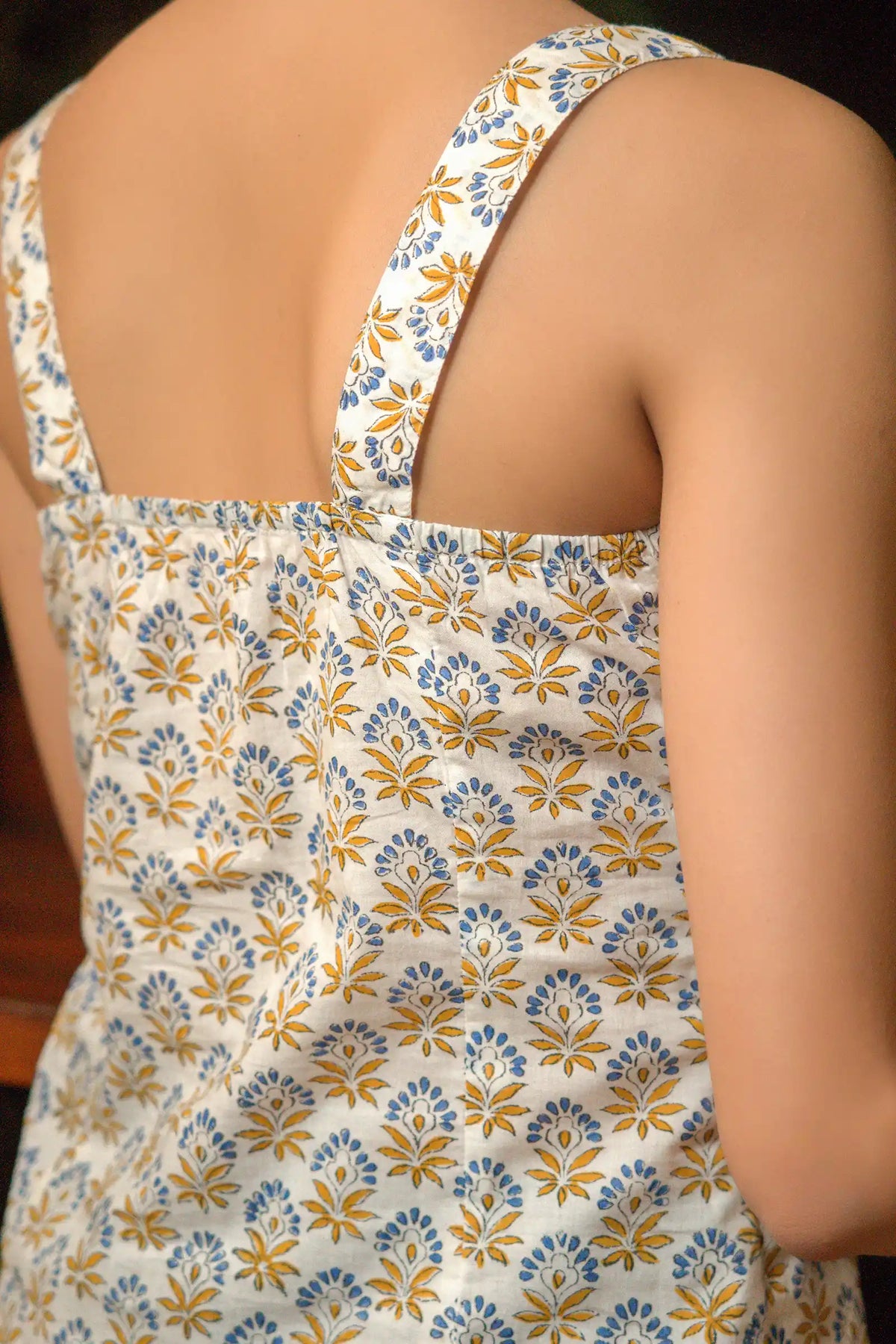 Elegant women’s Kayra Hand Block Printed Yellow Cassia top