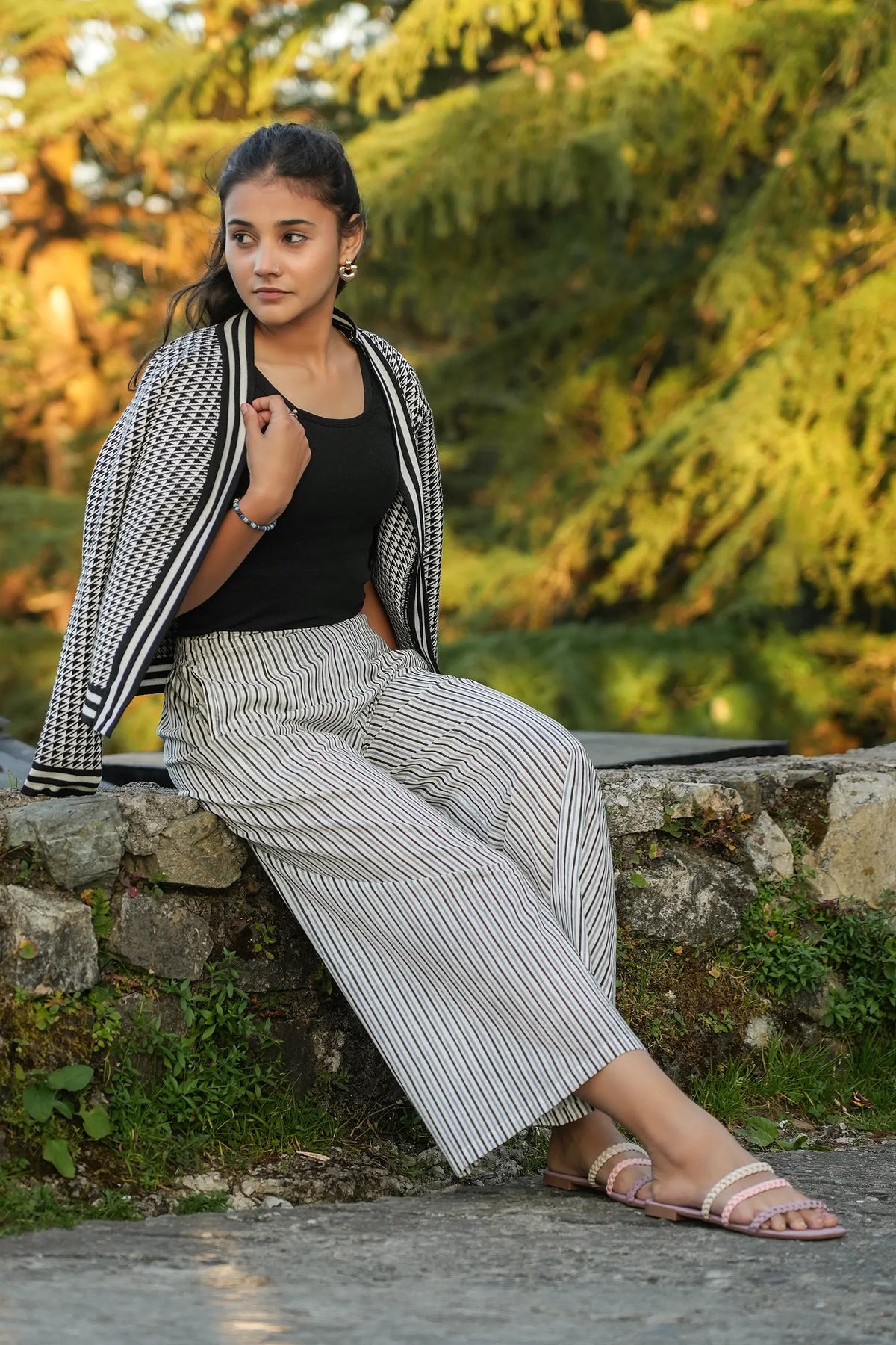Sustainable fashion grey striped culottes for women – Fariha design