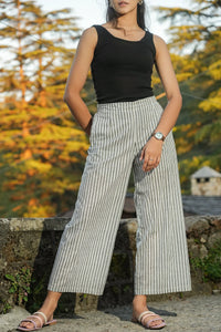 Lightweight summer grey striped culottes with block printing