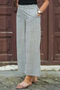 Cotton grey striped culottes with traditional hand block print
