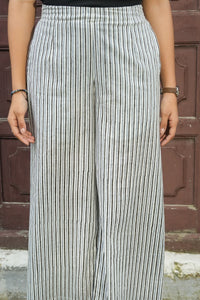Fariha artisanal hand block printed culottes in grey stripes