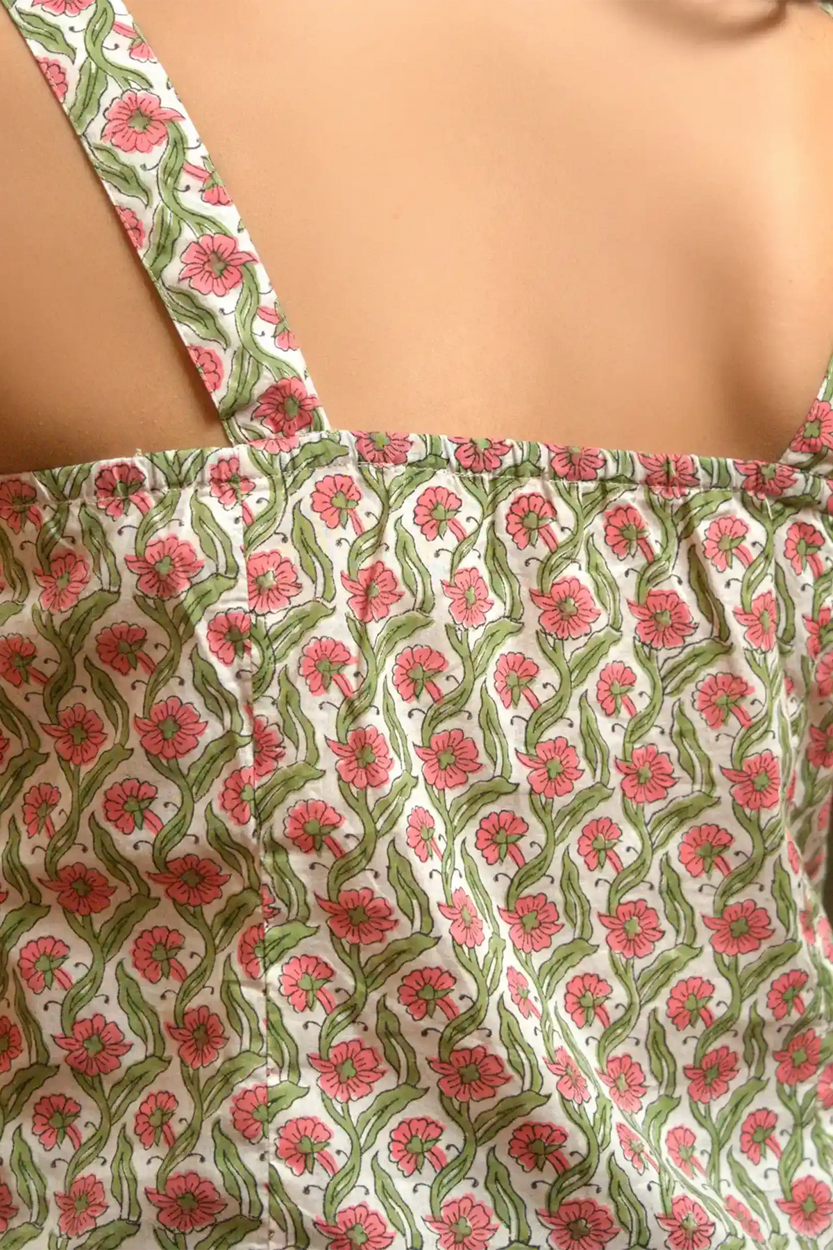 Ethically crafted pink corset top with hand block print