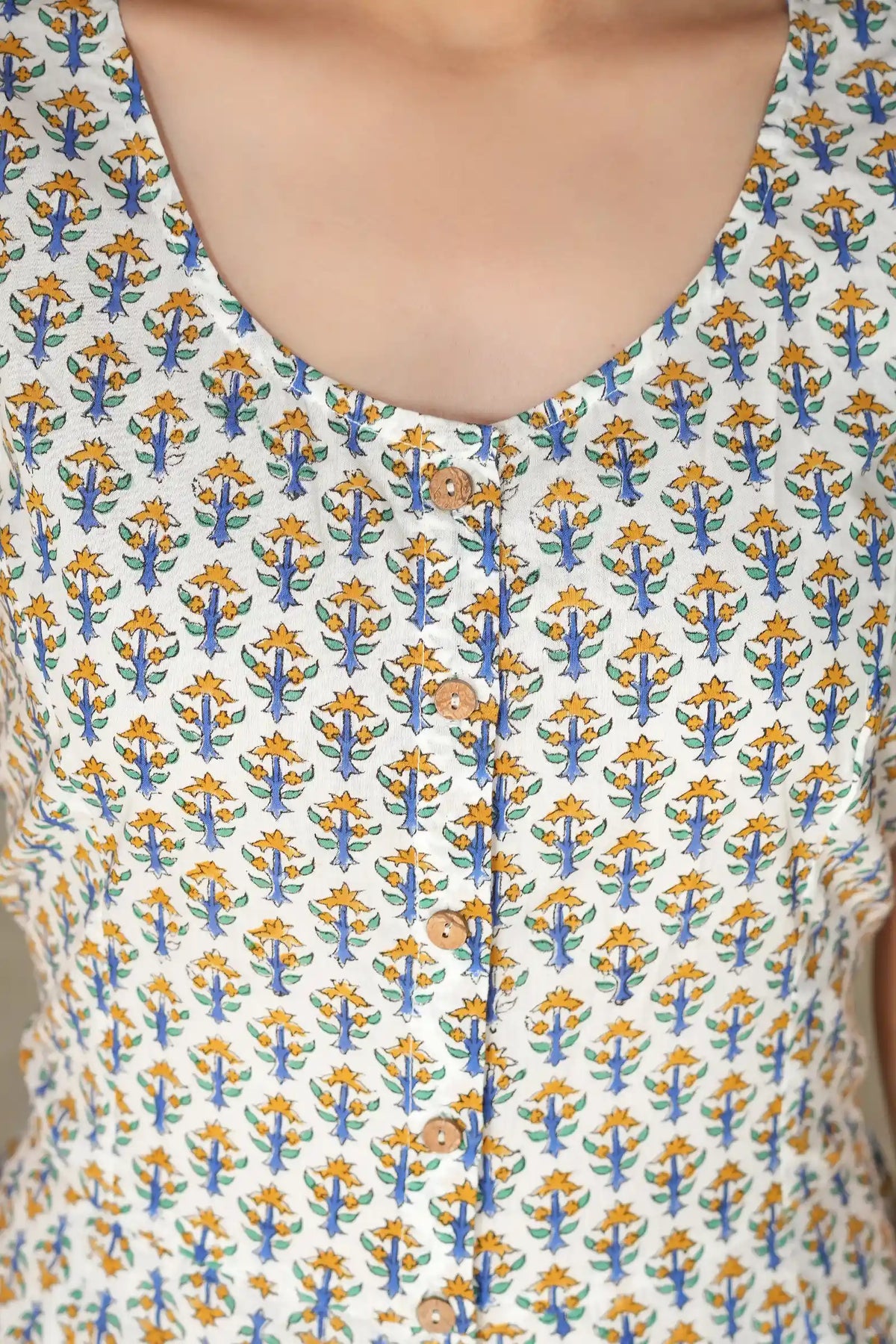 Lightweight Cotton Zahra Hand Block Printed Yellow Palash Jumpsuit