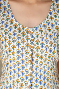 Lightweight Cotton Zahra Hand Block Printed Yellow Palash Jumpsuit