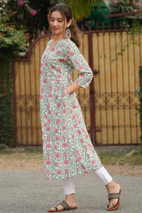 Traditional Indian hand block printed pink kali kurta