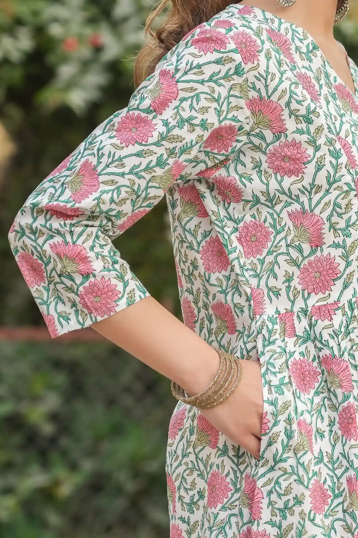 Diya Hand Block Printed Kali Kurta in soft pink shade
