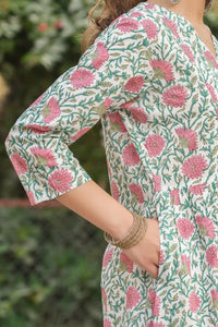 Diya Hand Block Printed Kali Kurta in soft pink shade