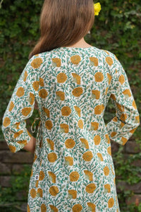 Comfortable cotton Angrakha kurta with yellow dahlia print