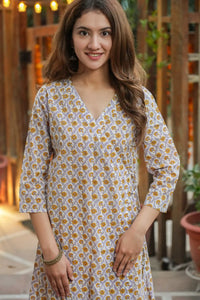 Traditional violet angrakha kurta with hand block print patterns