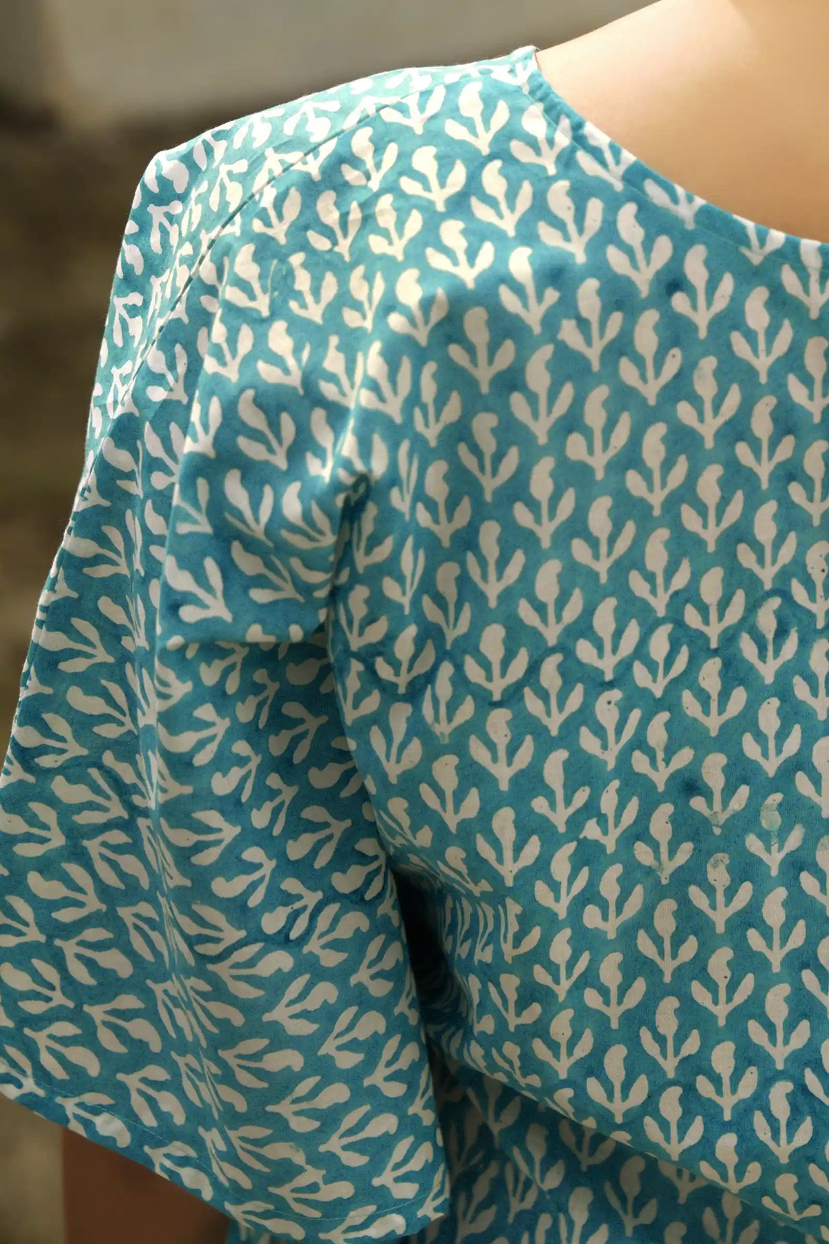 Luna Hand Block Printed Teal Wrap Kaftan