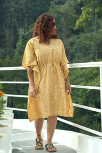 Luna Hand Block Printed Yellow Wrap Kaftan