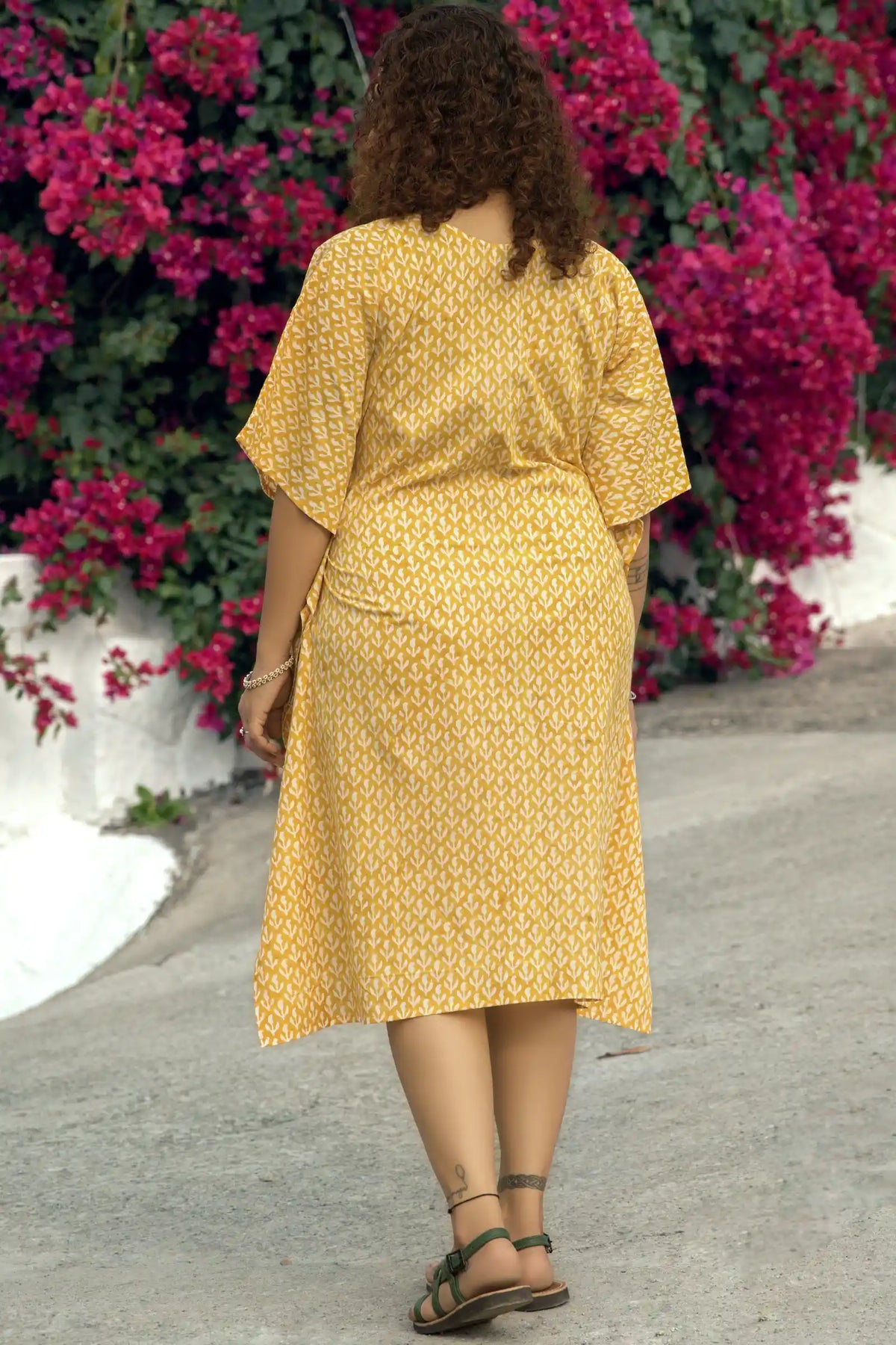 Luna Hand Block Printed Yellow Wrap Kaftan