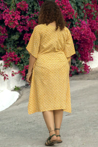 Luna Hand Block Printed Yellow Wrap Kaftan