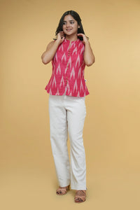 Organic cotton Pihu ikkat top in red for casual wear