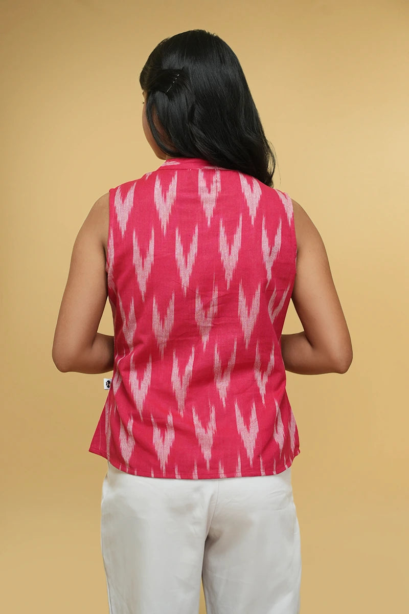 Boho-style red ikkat cotton top for everyday wear