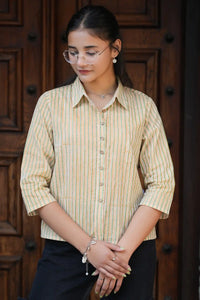 Lightweight cotton green striped shirt for summer